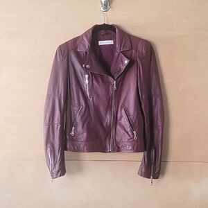 NEW Whistles Maroon Oxblood Burgundy Leather Moto Biker Coat Jacket UK 10 US 6 S